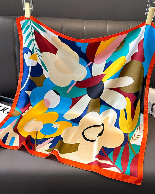 Flora Patterned Satin Silk Scarf
