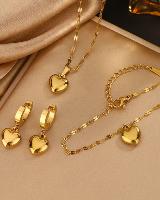 Aria Heart Earrings Bracelet and Necklace Set