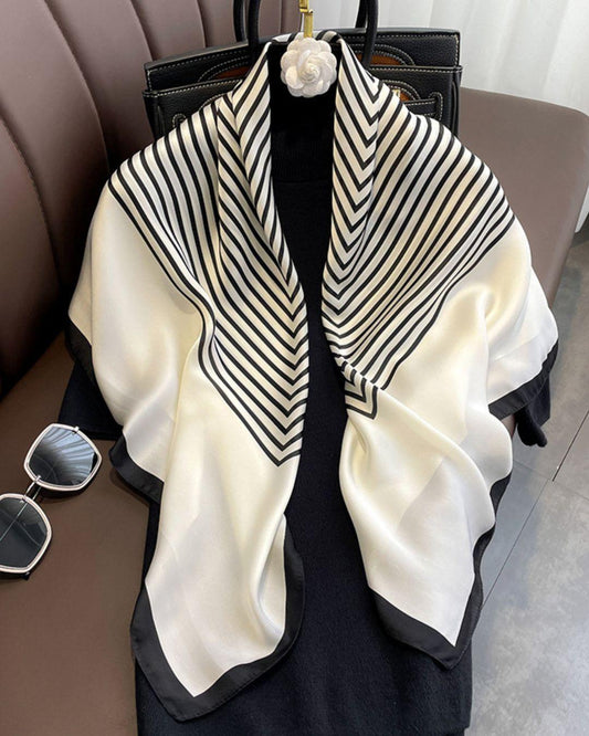 Black & White Striped Silk Scarf