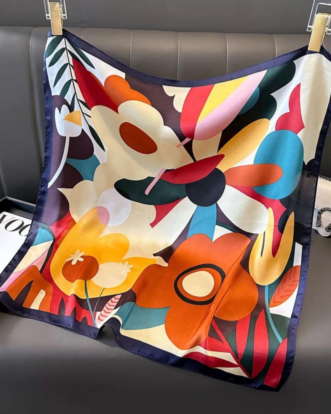 Flora Patterned Satin Silk Scarf