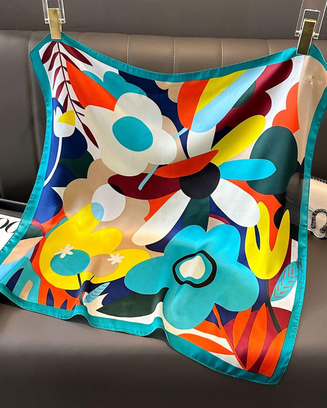 Flora Patterned Satin Silk Scarf