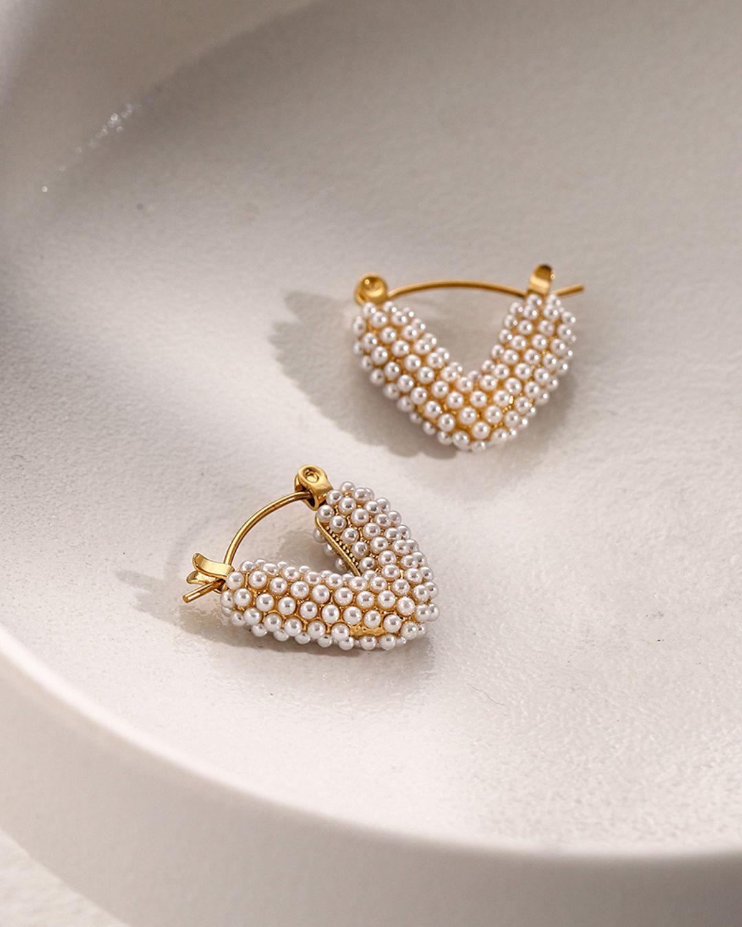 Pearl Studded Heart Earrings